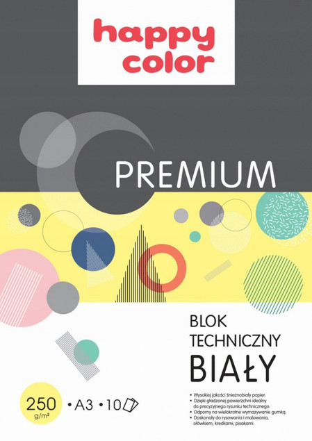 Blok Techniczny BIAŁY A3 10 Kartek Premium Happy Color