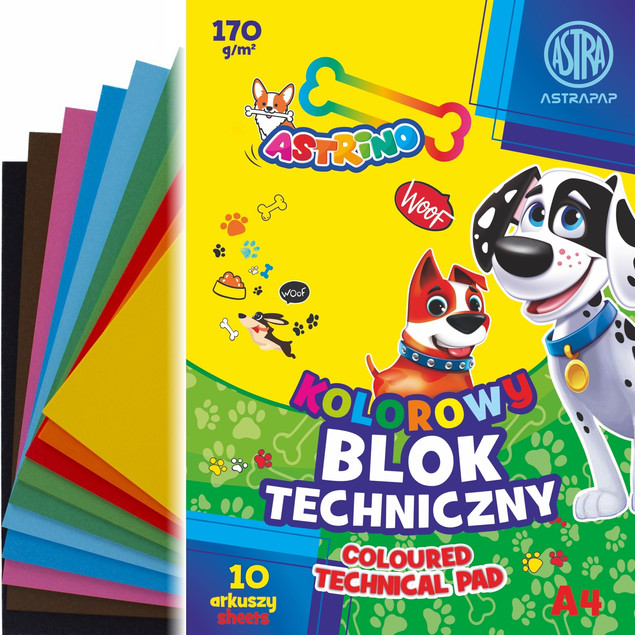 Blok techniczny kolorowy 10 kartek/arkuszy, 170 g | Astra