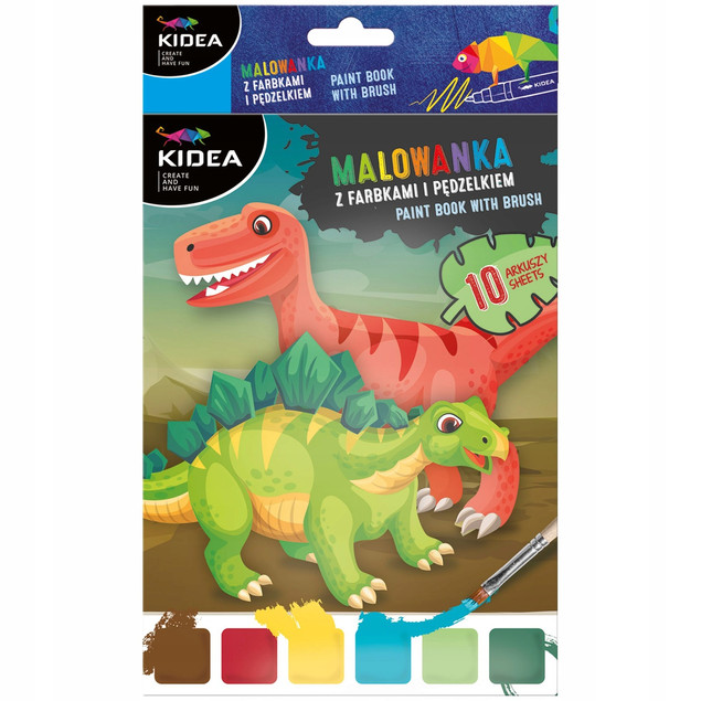 MALOWANKA KOLOROWANKA KIDEA 10 arkuszy DINOZAURY