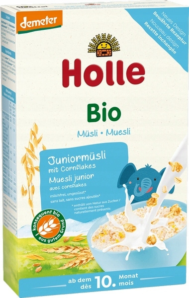 HOLLE BIO Wielozbożowe Musli z Corn Flakes Demeter Bez Cukru 10M+ 250g