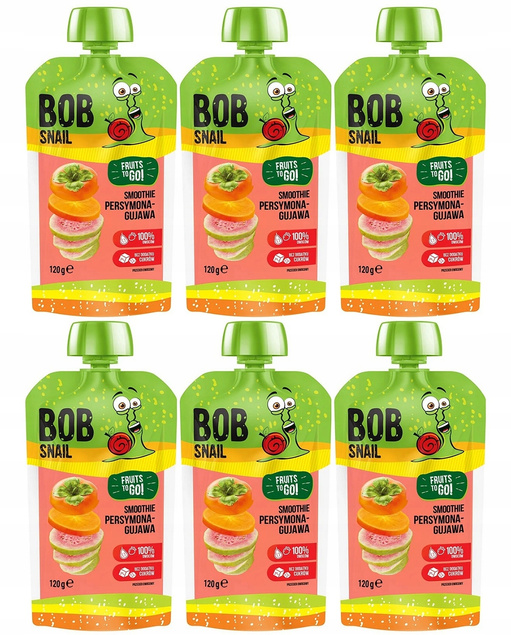 6x BOB SNAIL Smoothie PERSYMONA GUAWA Bez Dodatku Cukru Mus 120g