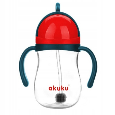 Akuku Kubek Kubek Niekapek Ze Słomką Odważnikiem CZERWONY 280ml 9M+ Akuku