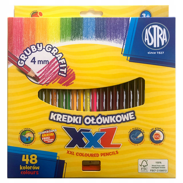 Kredki ołówkowe hexagonalne 48 kolorów Astra