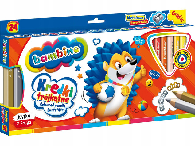 Kredki BAMBINO trójkątne 24kol.w drewnie+temp. MAJEWSKI