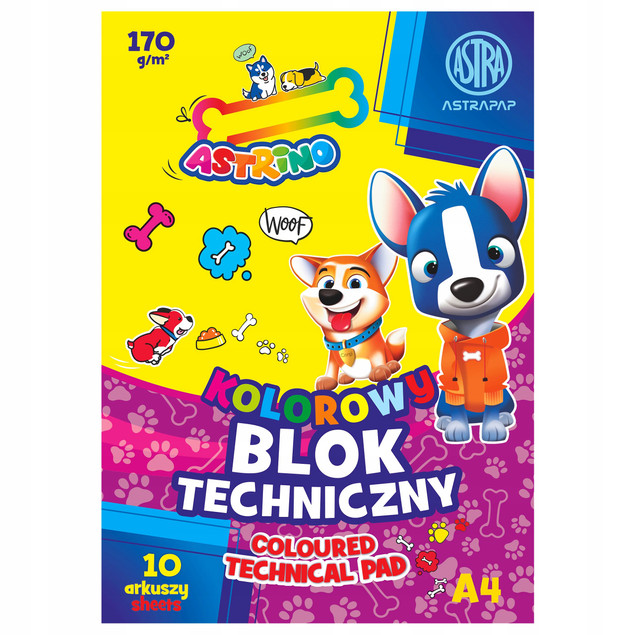 Blok Szkolny Techniczny A4 KOLOROWY 170g 10 Kratek Astrino