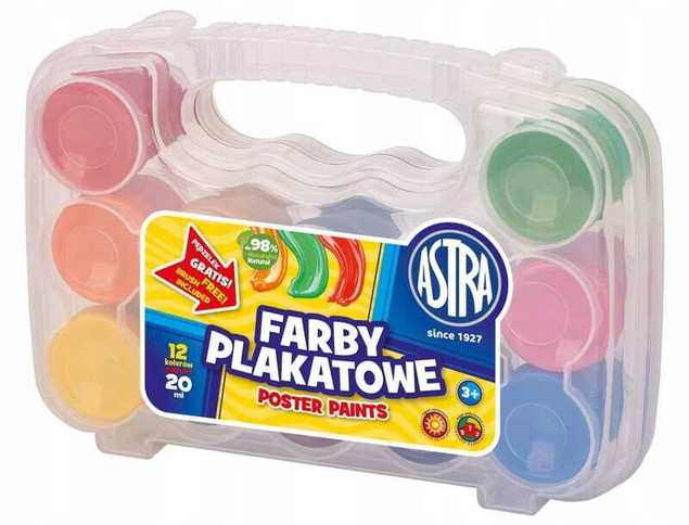 Farby plakatowe 12kol 20ml walizka ASTRA