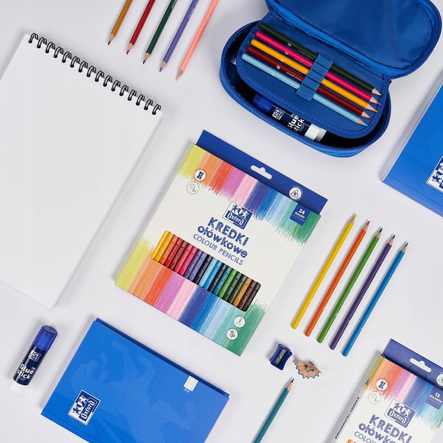 KREDKI OŁÓWKOWE 24 SZT TRÓJKĄTNE OXFORD Z TEMPERÓWKĄ 24 KOLORY