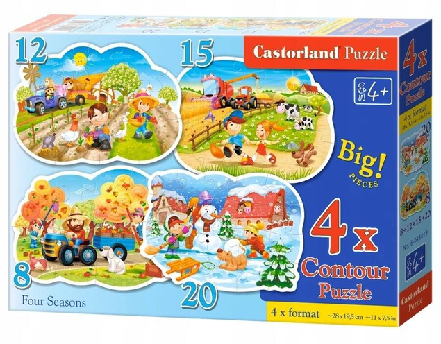 PUZZLE 4w1 CZTERY PORY ROKU WIOSNA LATO JESIEŃ ZIMA POGODA CASTORLAND