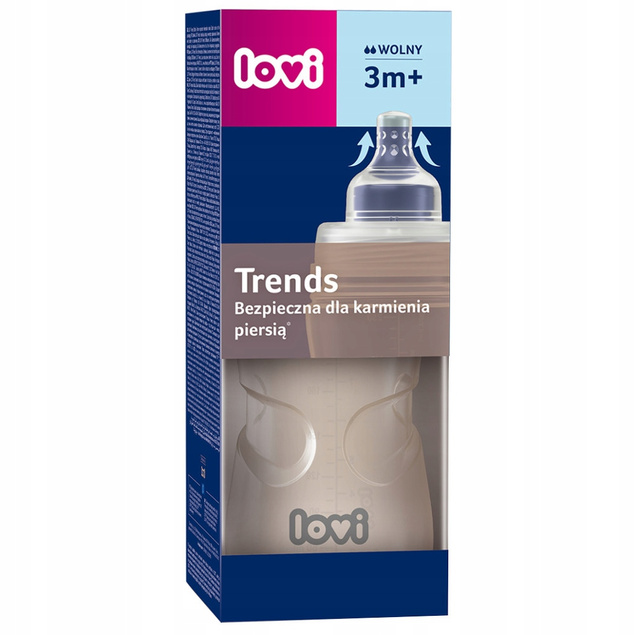 Butelka LOVI Trends 250 ml BEŻOWY Beige Ze Smoczkiem 3M+