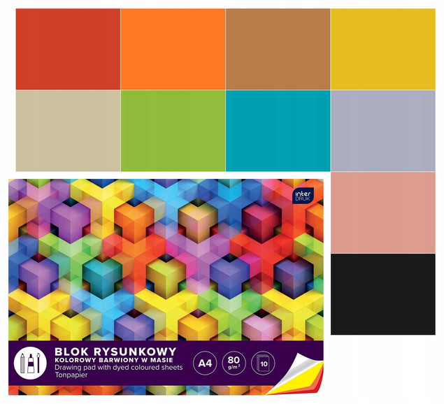 Blok rysunkowy kolorowy A4 10 barwiony w masie p10, cena za 1szt.
