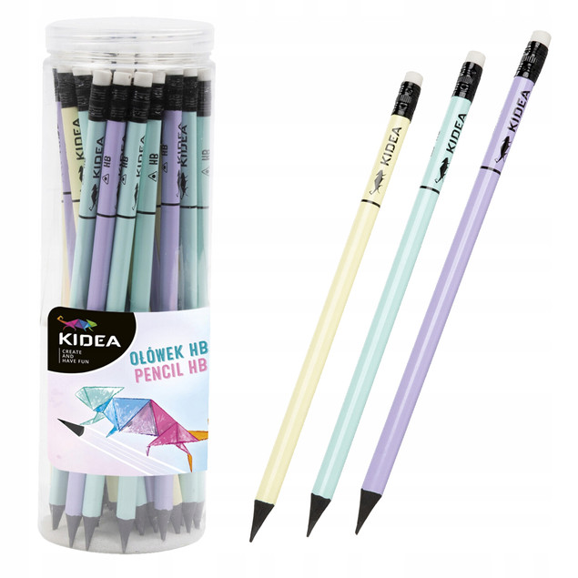 3x Ołówek Trójkątny HB z Gumką Premium PASTEL Kidea