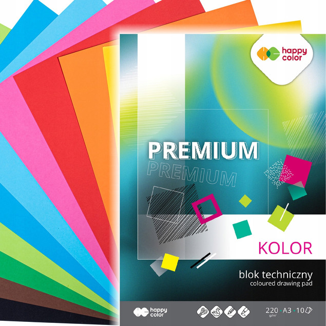 Happy Color Blok techniczny PREMIUM, kolorowy, A3, 220g, 10 arkuszy 10 kartek