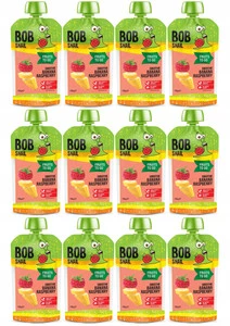 12x BOB SNAIL Smoothie BANAN MALINA Bez Dodatku Cukru Mus 120g