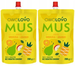 2x OwoLovo Mus JABŁKO GRUSZKA ANANAS Dla Dzieci Bez Cukrów 200g