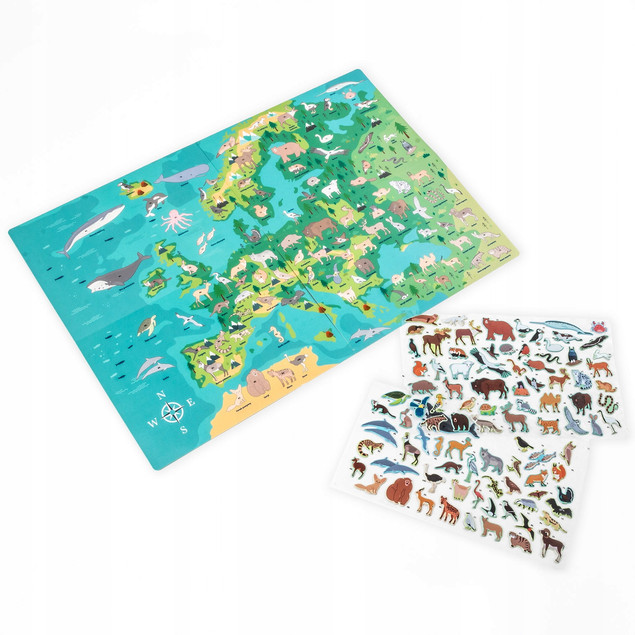 Wyklejanka Gra 2w1 Gdzie one żyją? Zwierzęta Europy mapa kreatywna Kidea