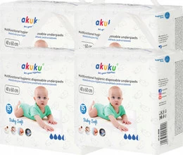 Podkłady HIGIENICZNY Do Przewijania W PŁATACH 60x40 cm 4x15 szt. Akuku