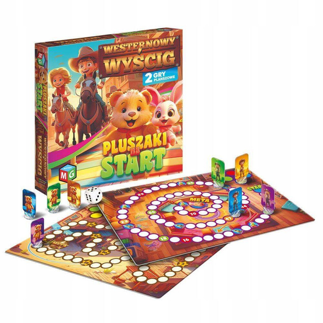 Gra Planszowa 2w1 Westernowy Wyścig i Pluszaki Na Start Łatwa 4+ Multigra