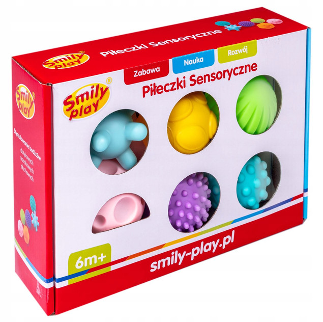 Piłki Piłeczki Sensoryczne EDUKACYJNE Dla Niemowląt 6szt Gryzaki Smily Play