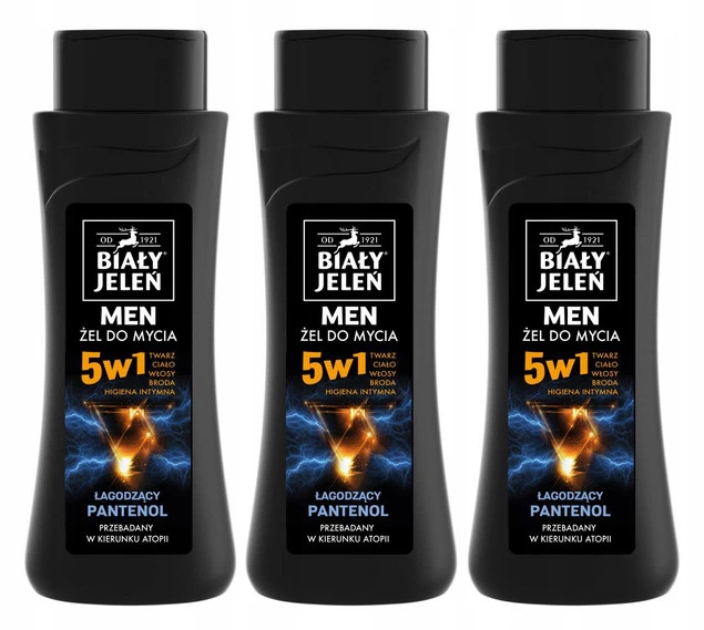 3x BIAŁY JELEŃ Żel Do Mycia DLA MĘŻCZYZN Prysznic Łagodzący Pantenol 300ml