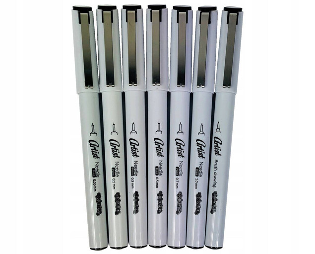 Cienkopisy czarne Fineliners do szkicowania 7 końcówek Artist Colorino