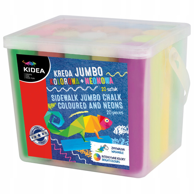 Kreda Jumbo kolorowa+ neonowa 20szt wiaderko KIDEA