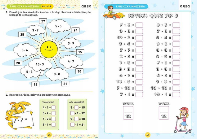 Karty pracy w szkole i w domu. Tabliczka mnożenia