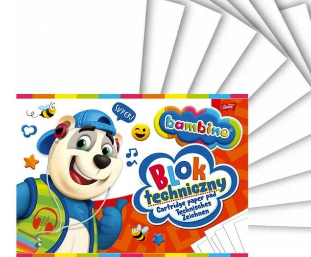 Blok Techniczny Szkolny A4 10k Biały Bambino