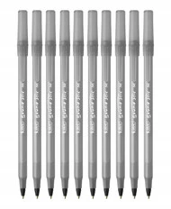 10x Długopis Srebrny BIC Round Stic Medium Classic CZARNY Tusz 1,0mm ZESTAW