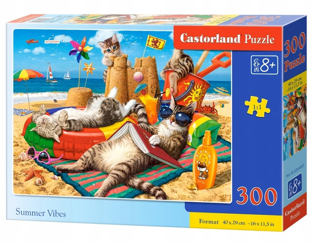 Puzzle 300 Układanka Zwierzęta KOTY WAKACJE Kotki Lato Plaża 8+ Castorland