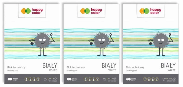 3x Blok Techniczny BIAŁY A4 10 Kartek 170g Happy Color