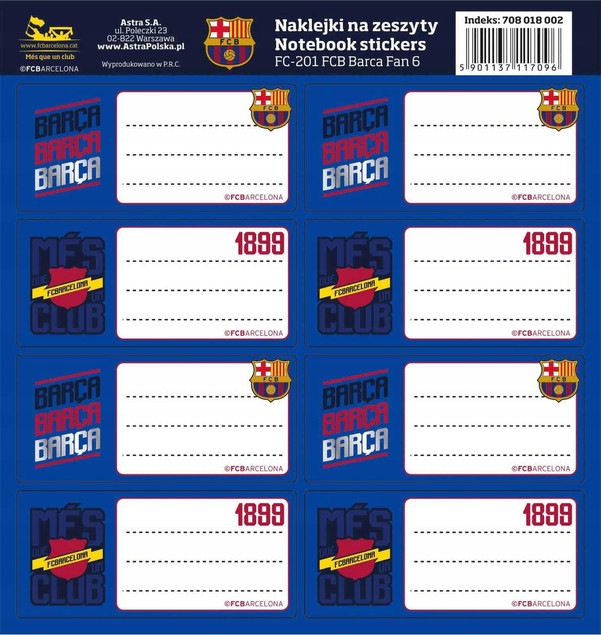 Naklejki na zeszyt FC Barcelona Barca FC-201 ASTRA