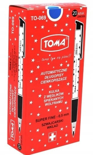 Długopis Biurowy Automatyczny Niebieski Superfine W Gwiazdki 0,5mm TOMA