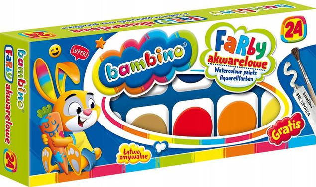 Farby Akwarelowe 24 Kolory Intensywne Bambino