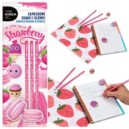 Zapachowe Gumki I Ołówki TRUSKAWKA 3x Gumka 3x Ołówek TRUSKAWKOWE Kidea