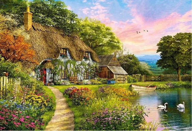 PUZZLE 1500 WIDOK DOM WIEŚ KWIATY LAS CASTOR 9+