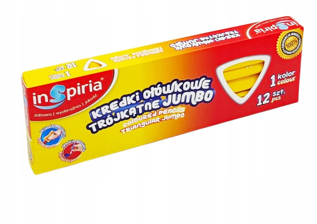 INSPIRIA Kredki Trójkątne Ołówkowe ŻÓŁTY Jumbo 12 Sztuk