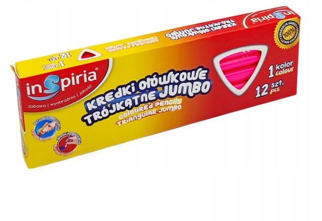 INSPIRIA Kredki Trójkątne Ołówkowe RÓŻOWY Jumbo 12 Sztuk