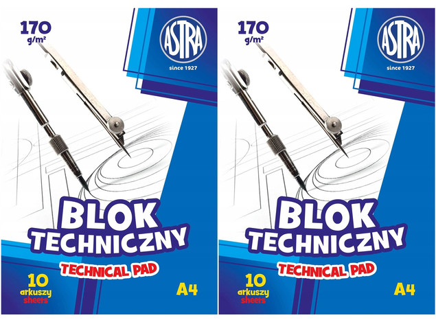 2x Blok Techniczny BIAŁY Dla Dzieci Szkoła Plastyka A4/10k 170g Astra