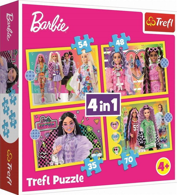 Puzzle 4w1 Układanka Wesoły Świat BARBIE Lalki Laleczki 4+ Trefl 34626