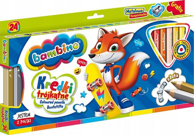 Kredki BAMBINO trójkątne 24kol.w drewnie+temp. MAJEWSKI