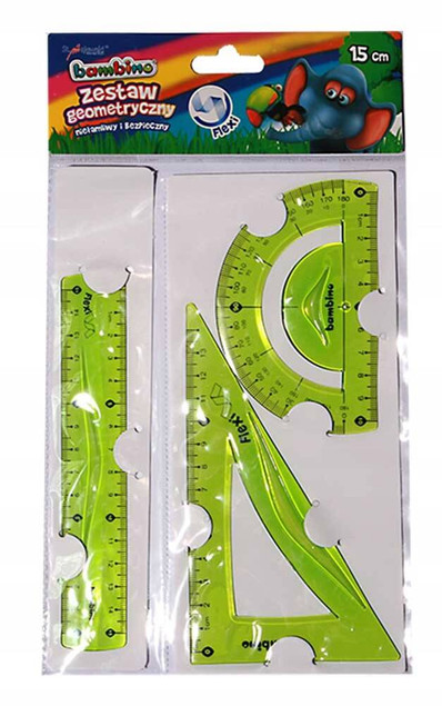 Przybory Geometryczne Linijka Ekierka Kątomierz 15cm Flexi Bambino