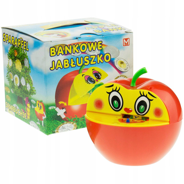 Skarbonka Bankowe Jabłuszko z Robakiem Nakręcana Zjada Monety MIX 3+ Marek
