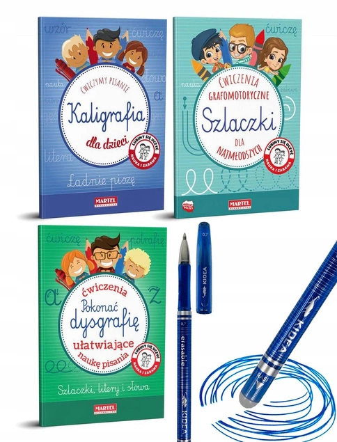 PAKIET Nauka Pisania Kaligrafia Szlaczki Dysgrafia + Długopis Usuwalny