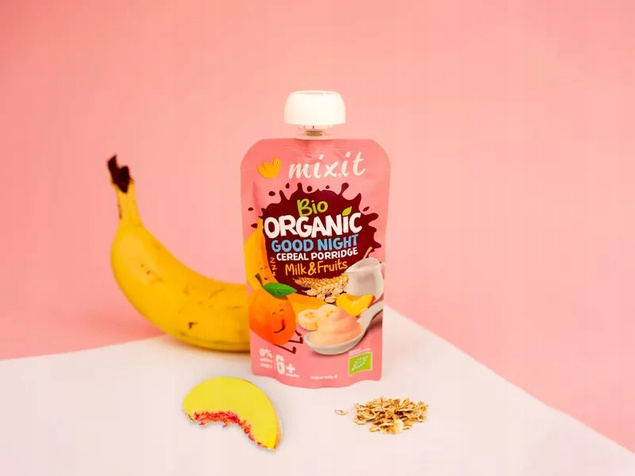 6x MIXIT BIO Kaszka Naturalna BANAN BRZOSKWINIA Owsianka Mleko 110g 6M+