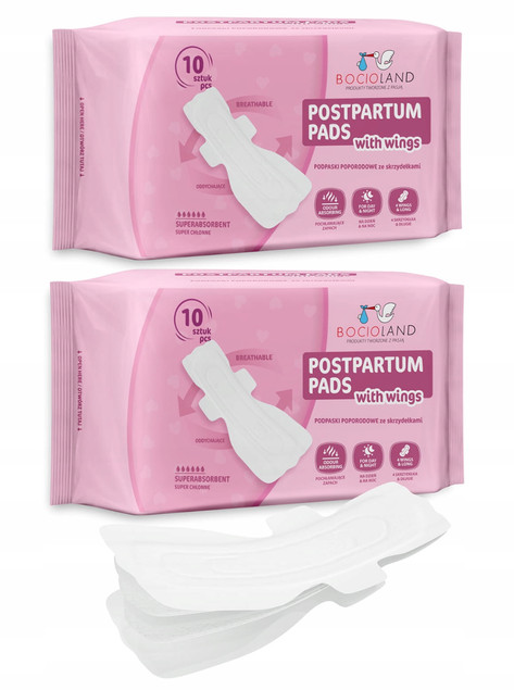 BOCIOLAND Podkłady Poporodowe WYSOKOCHŁONNE Podpaski Na Dzień Noc 10szt. x2