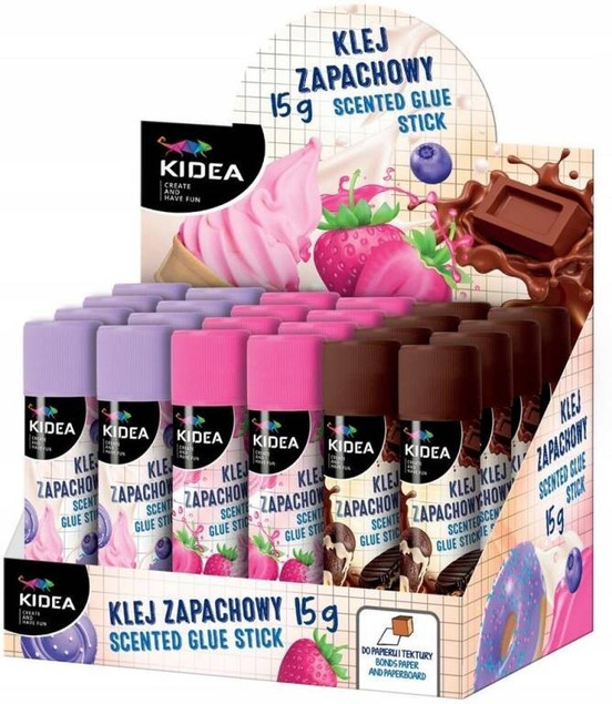 3x Klej W Sztyfcie Kidea Zapachowy Szkolny 15g Mocny Trwały Kolorowy