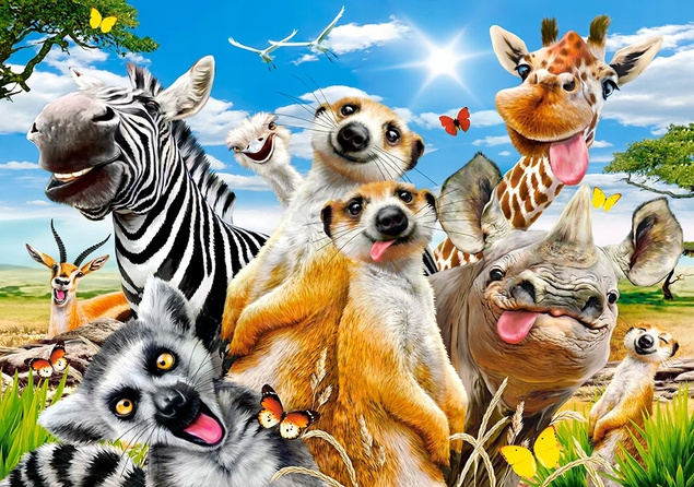 Puzzle 200 Układanka Safari Afryka ZWIERZĘTA Zebra Selfie 7+ Castorland