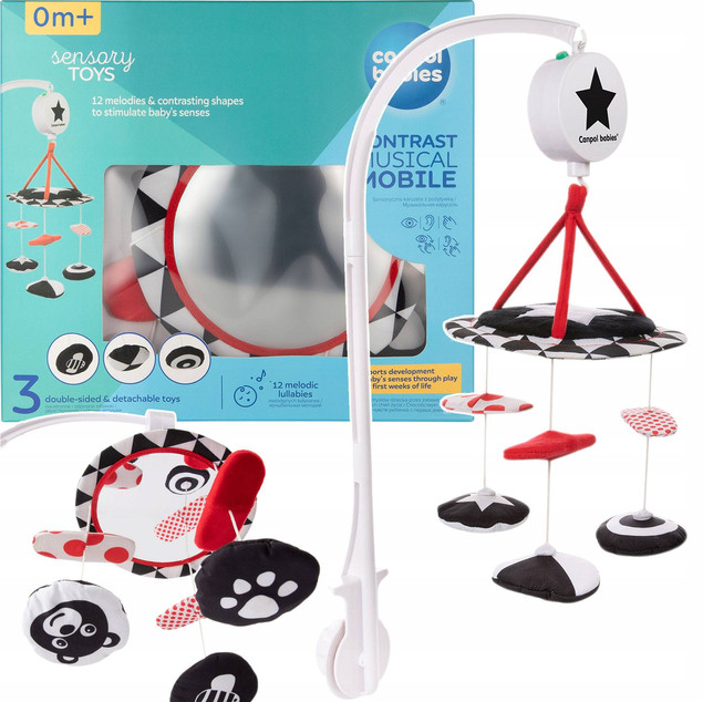 Canpol babies kontrastowa karuzela pluszowa z pozytywką SENSORY TOYS