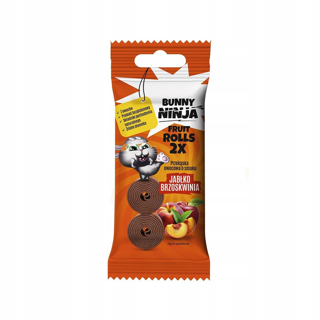 BUNNY NINJA Przekąska Owocowa JABŁKO BRZOSKWINIA Bez Cukru Glutenu 30g x2