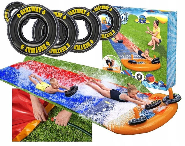 ŚLIZGAWKA WODNA BESTWAY 2 TORY + GRA 4 PIERŚCIENIE